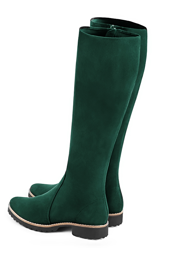 Forest green women's riding knee-high boots. Round toe. Flat rubber soles. Made to measure. Top view - Florence KOOIJMAN